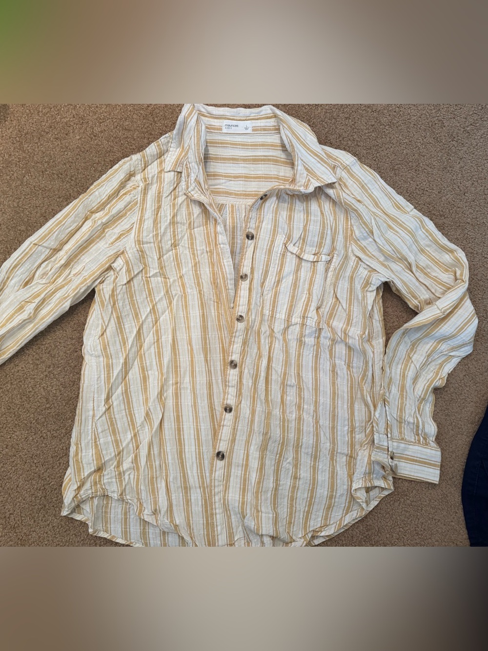 Maurices Men's Cream and Yellow Striped Button-Down Shirt